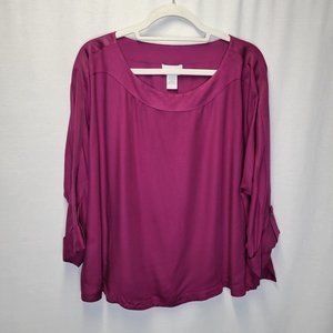 Soft Surroundings Women's XL Shirt Top Pink Roll Tab Cuff Oversize Fit